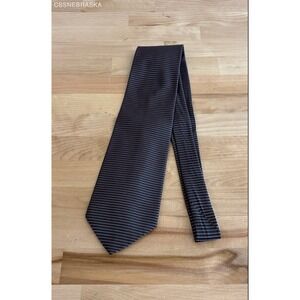Hugo Boss Silk Neck Tie in Brown with Gray Mini Stripes Made in Italy - Size One